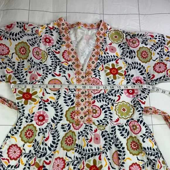 Boden Dress Womens 10 Regular Notch Neck Cotton Opulent Garden Ivory Fit Flare - Picture 11 of 14